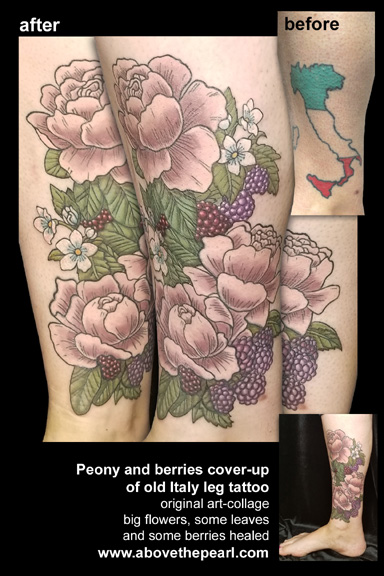 peony cover-up tattoo by Tanya Magdalena