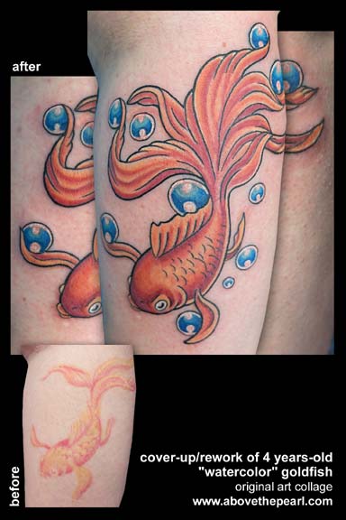 goldfish cover-up tattoo by Tanya Magdalena