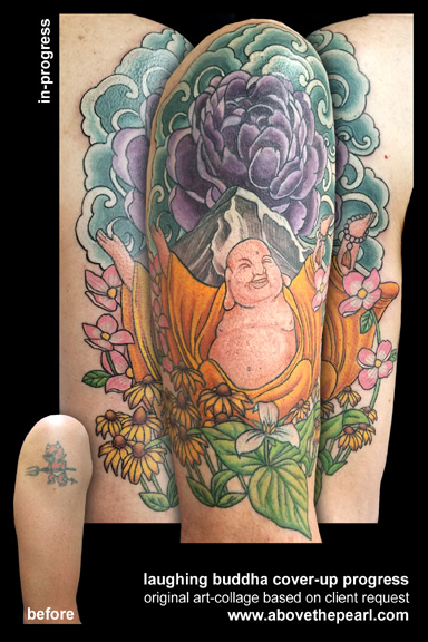 laughing buddha cover-up in progress by Tanya Magdalena