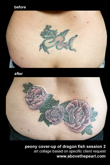 peony cover up tattoo by tanya magdalena