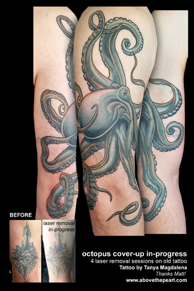 octopus cover-up tattoo by tanya magdalena