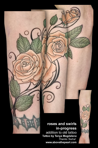 rose and swirl tattoo by tanya magdalena