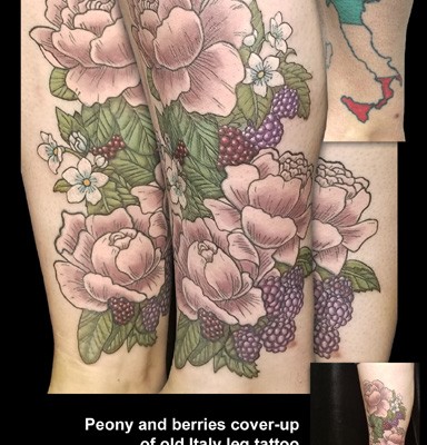 peony cover-up tattoo by Tanya Magdalena