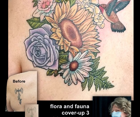 flower and hummingbird tattoo by tanya magdalena
