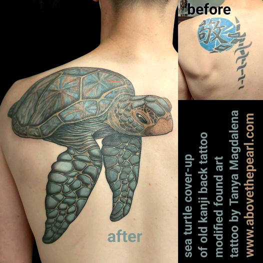 turtle cover up tattoo by tanya magdalena